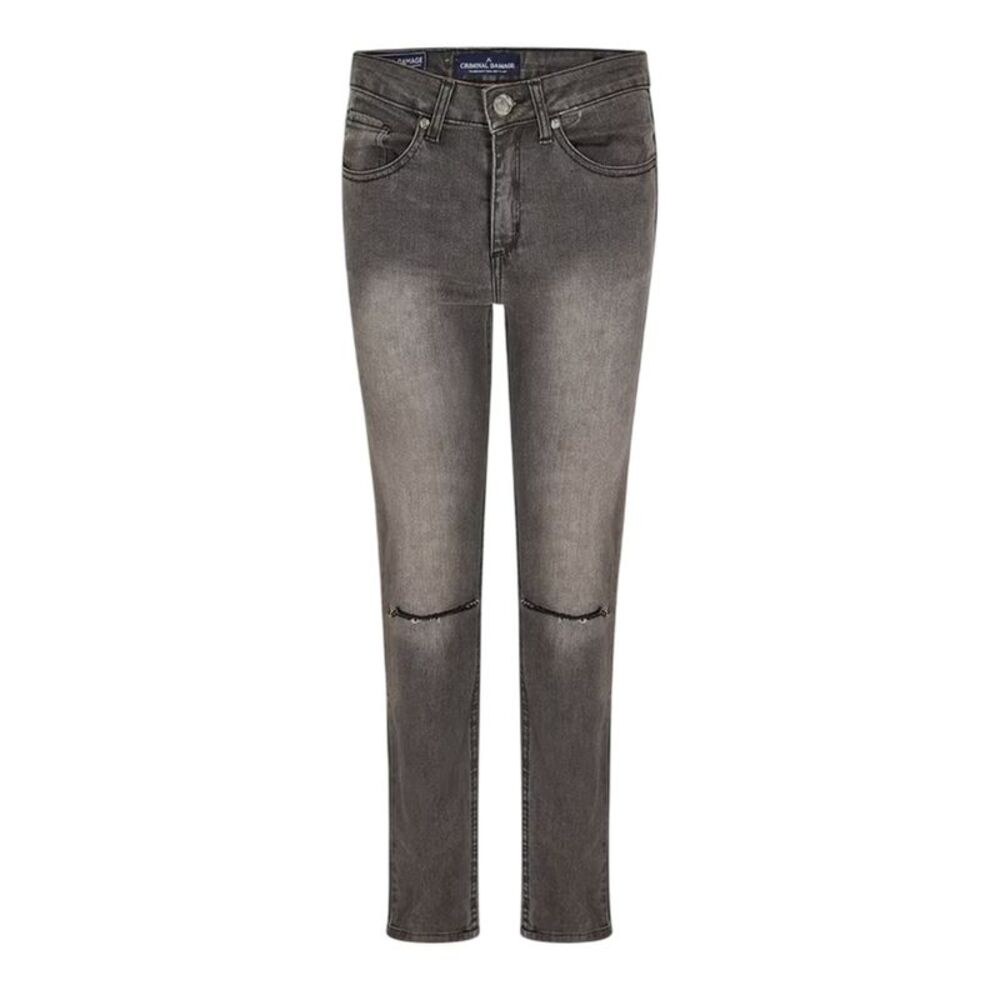 Criminal Damage Womens/Ladies SOS Ripped Skinny Jeans / Gray